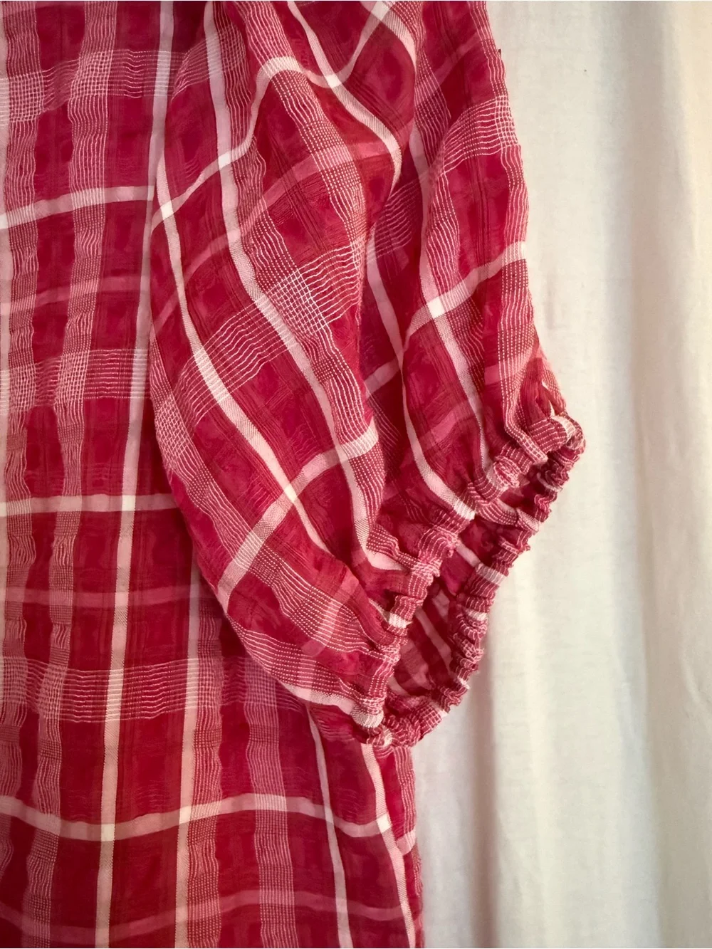 Madewell Pink Plaid Puff-Sleeve Blouse